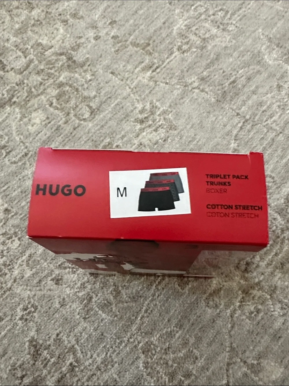 HUGO Men’s Medium Triplet Pack Trunks Boxer with red Branded Waistband. NWT’s.